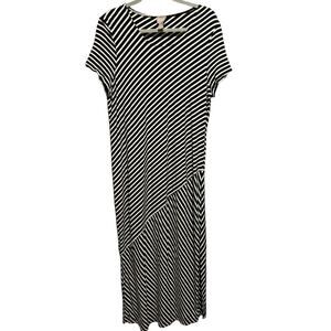 Chico's Striped Maxi Dress Women's Size 12 M Black White Short Sleeve